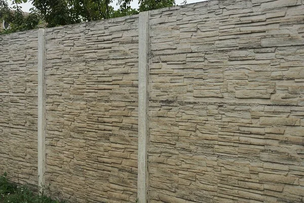 Part Large Private Gray Brown Concrete Fence Wall Street — Fotografia de Stock