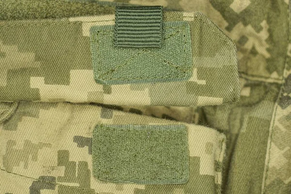 Velcro Vert Sur Tissu Tacheté Poche Vêtements Armée — Photo