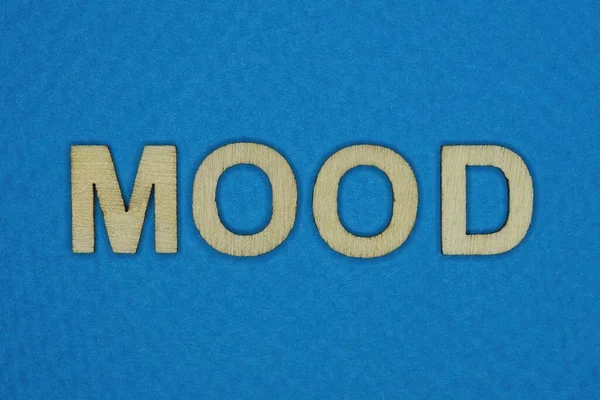 Gray Word Mood Small Wooden Letters Blue Background — Fotografia de Stock