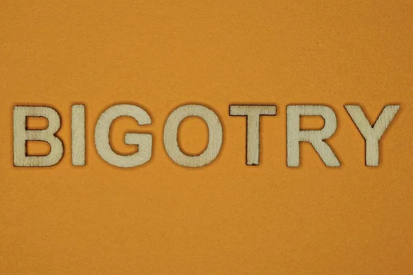 Gray Word Bigotry Made Wooden Letters Brown Background — Foto Stock