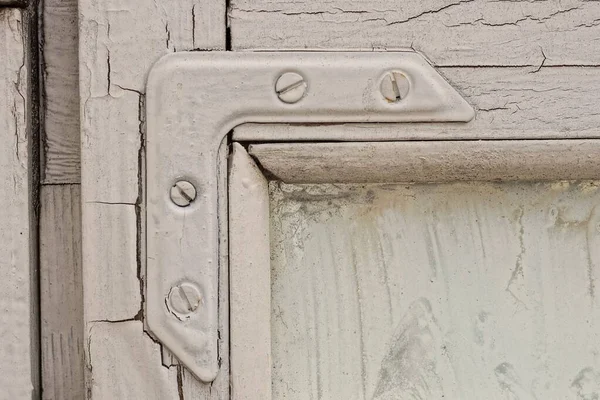 White Metal Corner Wooden Frame Old Window — Fotografia de Stock