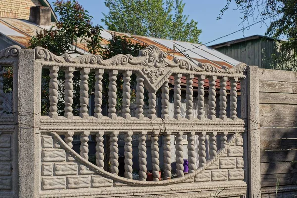 Part Gray Rural Private Fence Wall Made Concrete Street — Stok fotoğraf