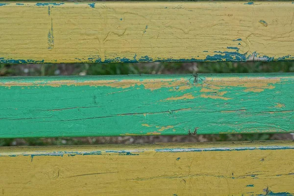 Textura Madera Verde Amarilla Una Fila Tablas Pared Cerca —  Fotos de Stock