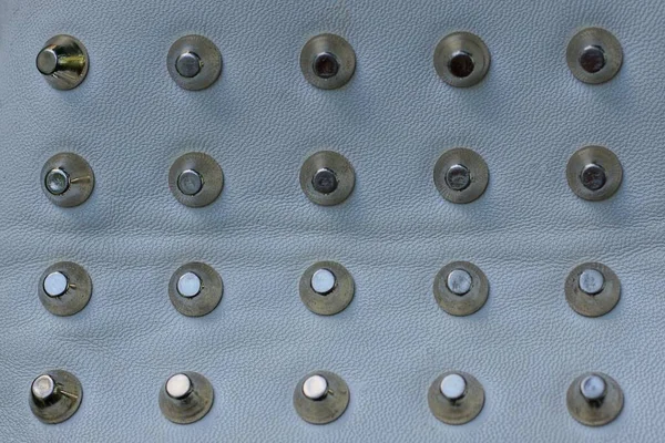 Texture Row Gray Metal Rivets White Leather Bag — Fotografia de Stock