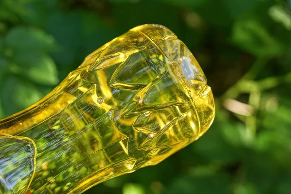 Part One Clear Plastic Bottle Yellow Sunflower Oil Background Green — ストック写真