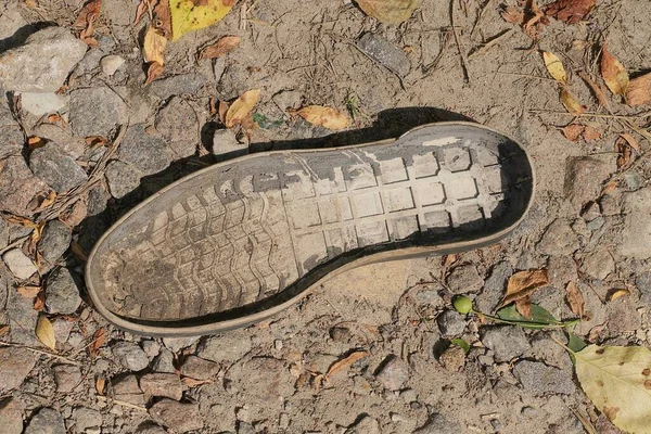 One Old Dirty Gray Plastic Shoe Sole Lies Ground Street — 스톡 사진