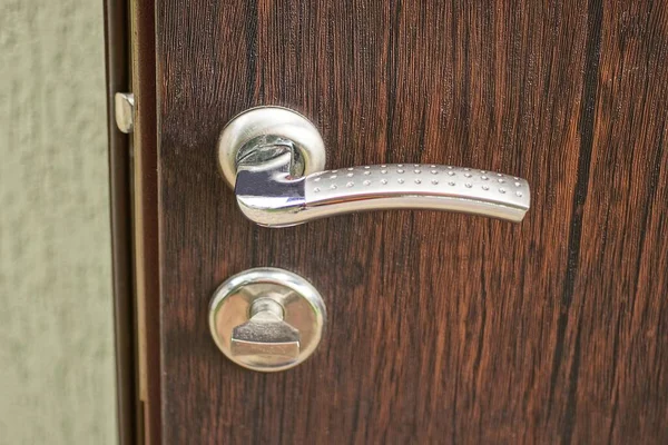 One Gray Metal Doorknob Door Lock Brown Wooden Door — 스톡 사진