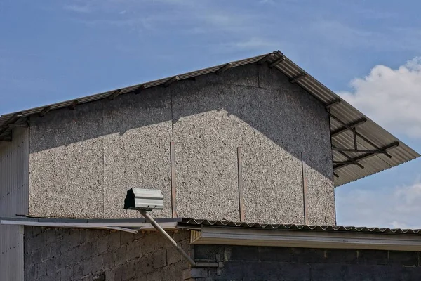 Attic Private House Made Gray Wooden Plywood Surveillance Camera Street — Fotografia de Stock