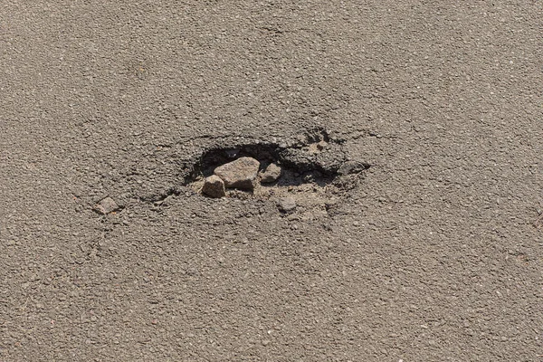 One Small Pit Pothole Crack Gray Asphalt Road Street — стоковое фото