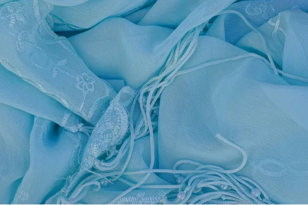 Blue Fabric Texture Piece Old Crumpled Mater Scraf Clothes — Stok fotoğraf