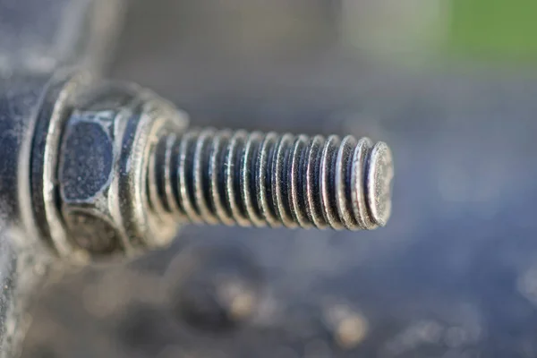 One Gray Iron Bolt Thread Nut — Fotografia de Stock
