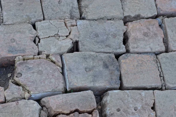 Stone Texture Pieces Old Gray Bricks Ground Street — Stock fotografie