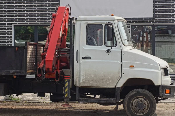 Part Large Truck Loader Hydraulics White Cab Street — Foto de Stock