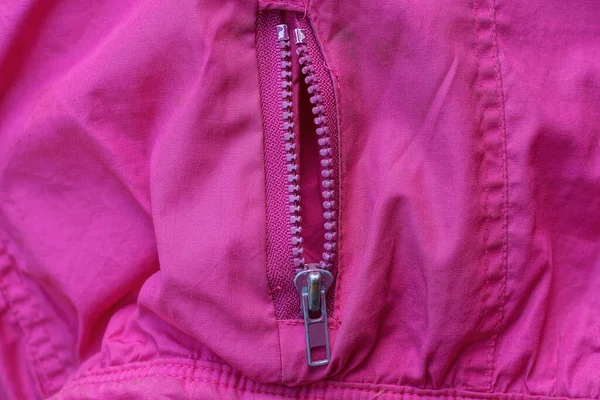Металлическая Молния Открытом Кармане Розовая Ткань Пиджака — стоковое фото