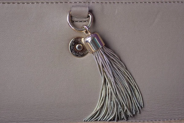 Part Gray Leather Bag Metal Rivet Decorative Cord — Stock Photo, Image