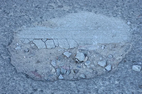 One Large Pothole Gray Asphalt Ground Road Street — Stock Photo, Image