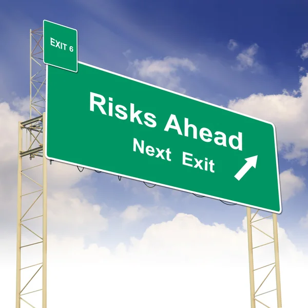 Concept van het teken van de weg met de tekst risico's vooruit — Stockfoto