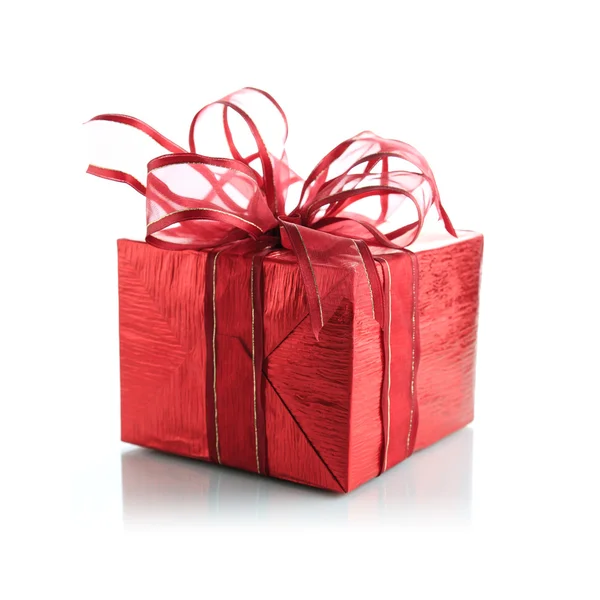 Red gift box on a white background — Stock Photo, Image