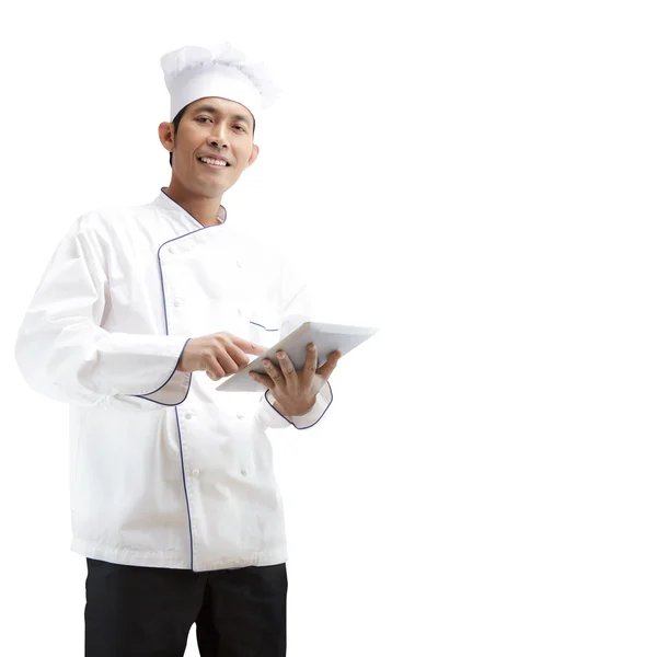 Chef using digital tablet — Stock Photo, Image