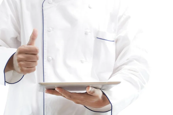 Chef using digital tablet — Stock Photo, Image