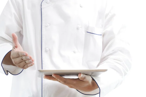Chef using digital tablet — Stock Photo, Image