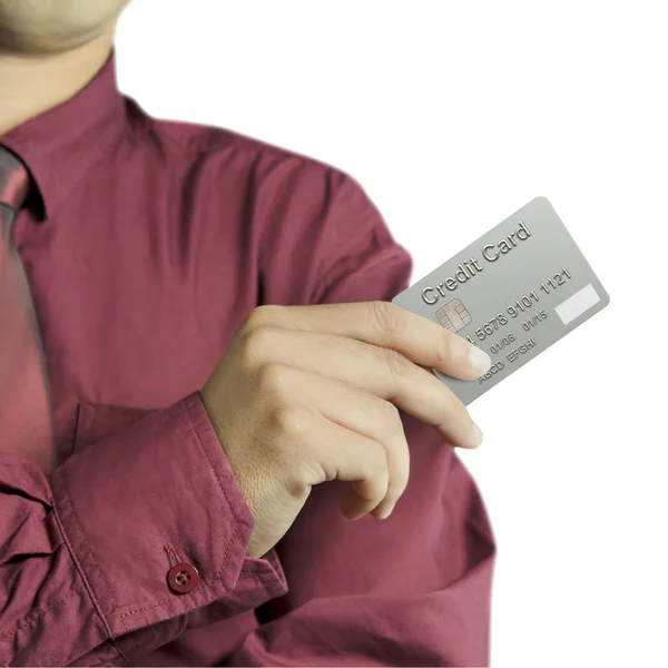 Περικοπεί άποψη του επιχειρηματία χέρι που κρατά την πιστωτική κάρτα — Φωτογραφία Αρχείου