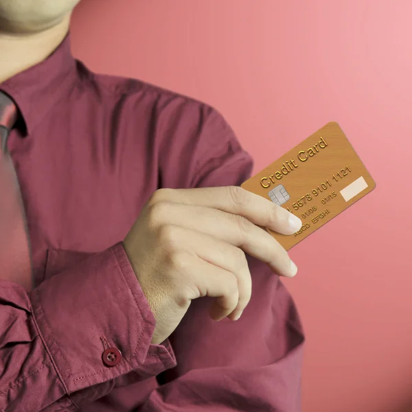 裁剪商人手持有信用卡的视图 — 图库照片