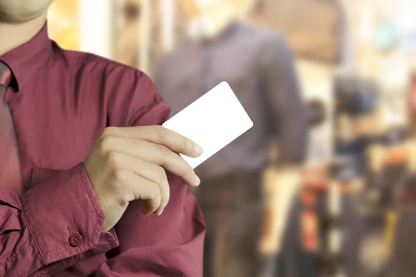 Cropped view of Businessman hand holding blank card — Stock Photo, Image