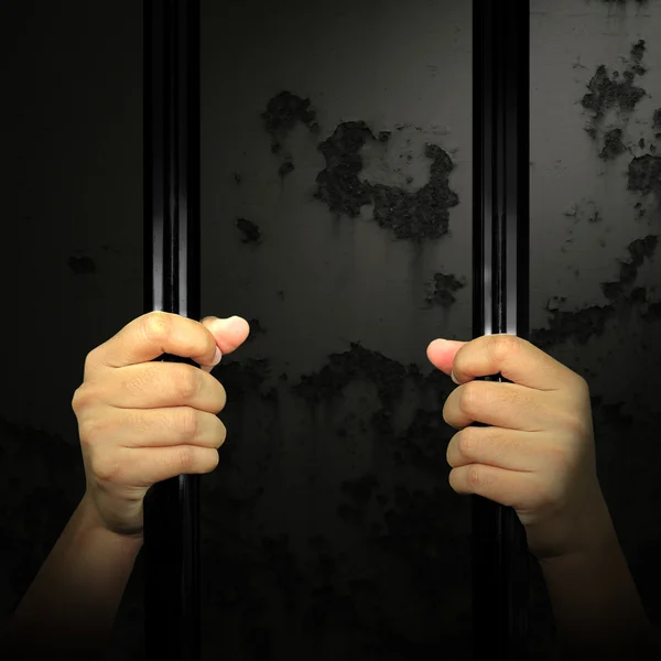 Hands of the prisoner on the prison — Stock Photo, Image