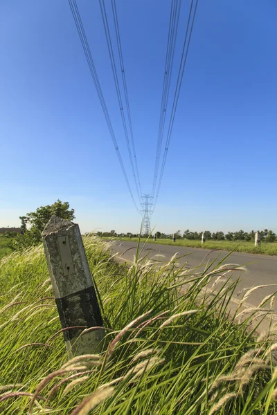 Roads and high voltage poles — Stock Photo, Image