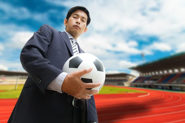 Business man with soccer ball — Stock Photo, Image