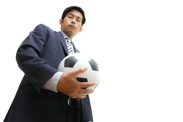 Business man with soccer ball — Stock Photo, Image