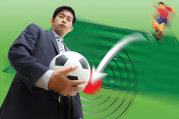 Business man with soccer ball — Stock Photo, Image