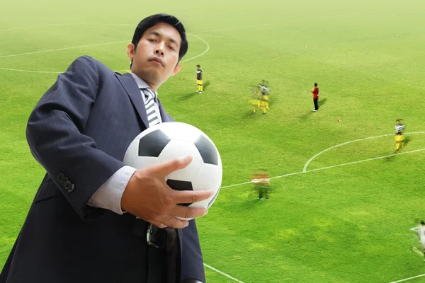 Business man with soccer ball — Stock Photo, Image