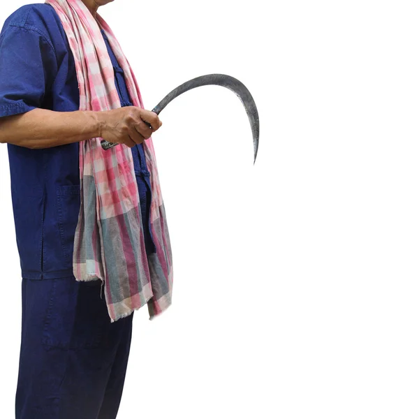 Farmer holding a sickle — Stock Photo, Image