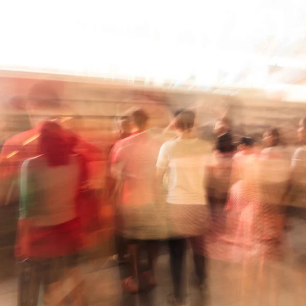City people walking in skytrain station in motion blur — Stock Photo, Image