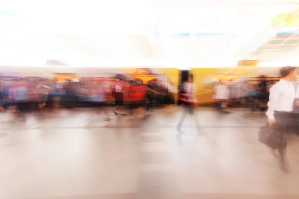 City people walking in sky train station Stock Photo