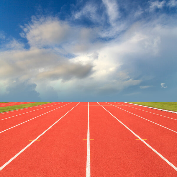 Running track with blue sky