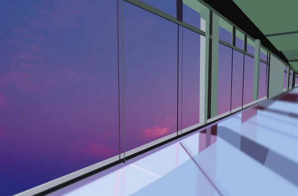 Okna v moderní kancelářské budovy v soumraku — Stock fotografie