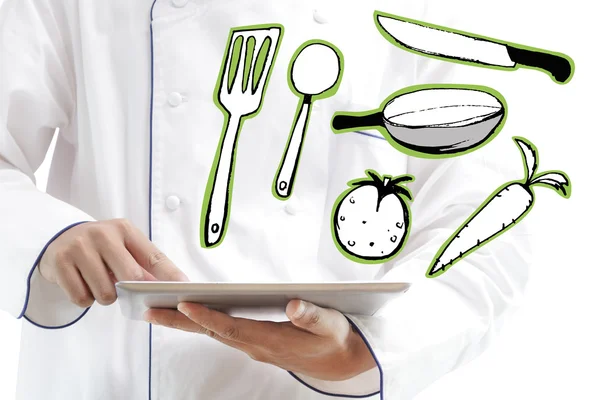 Chef con tablet digitale — Foto Stock