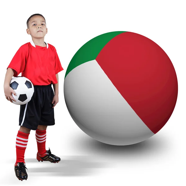 Child soccer player with Italy ball — Stock Photo, Image