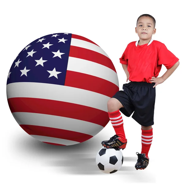 Kinderfußballspieler mit vereinigten Staaten von Amerika — Stockfoto