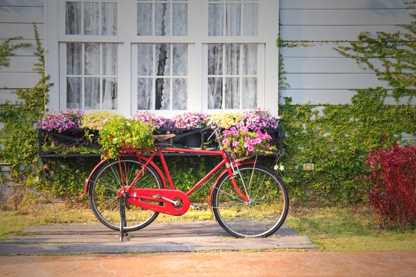 Красный винтажный велосипед — стоковое фото