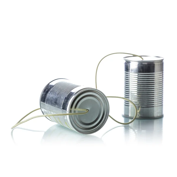 Lata latas telefone — Fotografia de Stock