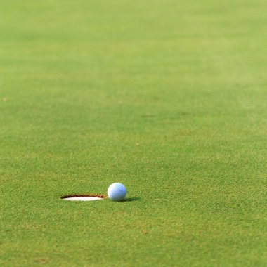 Yeşil çimlerin üzerinde golf topu
