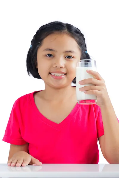 Girl drinks milk — Stock Photo, Image