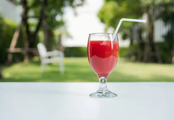 Jus Pastèque Tranches Pastèque Sur Fond Naturel Jardin — Photo