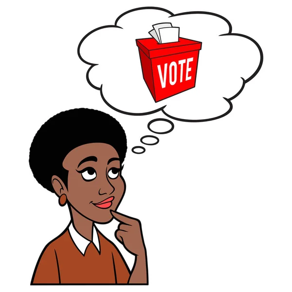 Black Woman Thinking Ballot Box Une Illustration Bande Dessinée Une — Image vectorielle