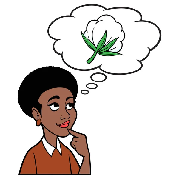 黑人妇女思考棉花 一个黑人妇女思考棉花的卡通画 — 图库矢量图片