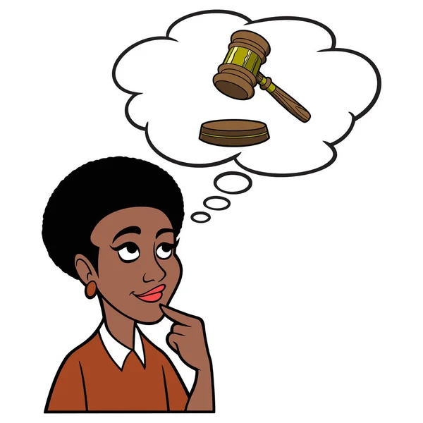 Black Woman Penser Juge Gavel Une Illustration Bande Dessinée Une — Image vectorielle